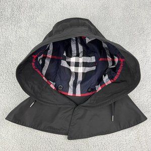 Burberry Hood Women Black Plaid Jacket Rain Coat Button Replacement Men Unisex 1